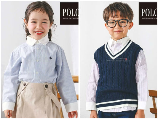 日本童裝  SLAP SLIP x POLO BCS 雙色條紋領口袖口襯衫 80-130cm 男童款/女童款 秋季 TOPS