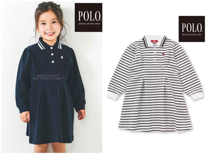 日本童裝  SLAP SLIP x POLO BCS 純色條紋領Polo連身裙 80-130cm 女童款 秋季 DRESSES