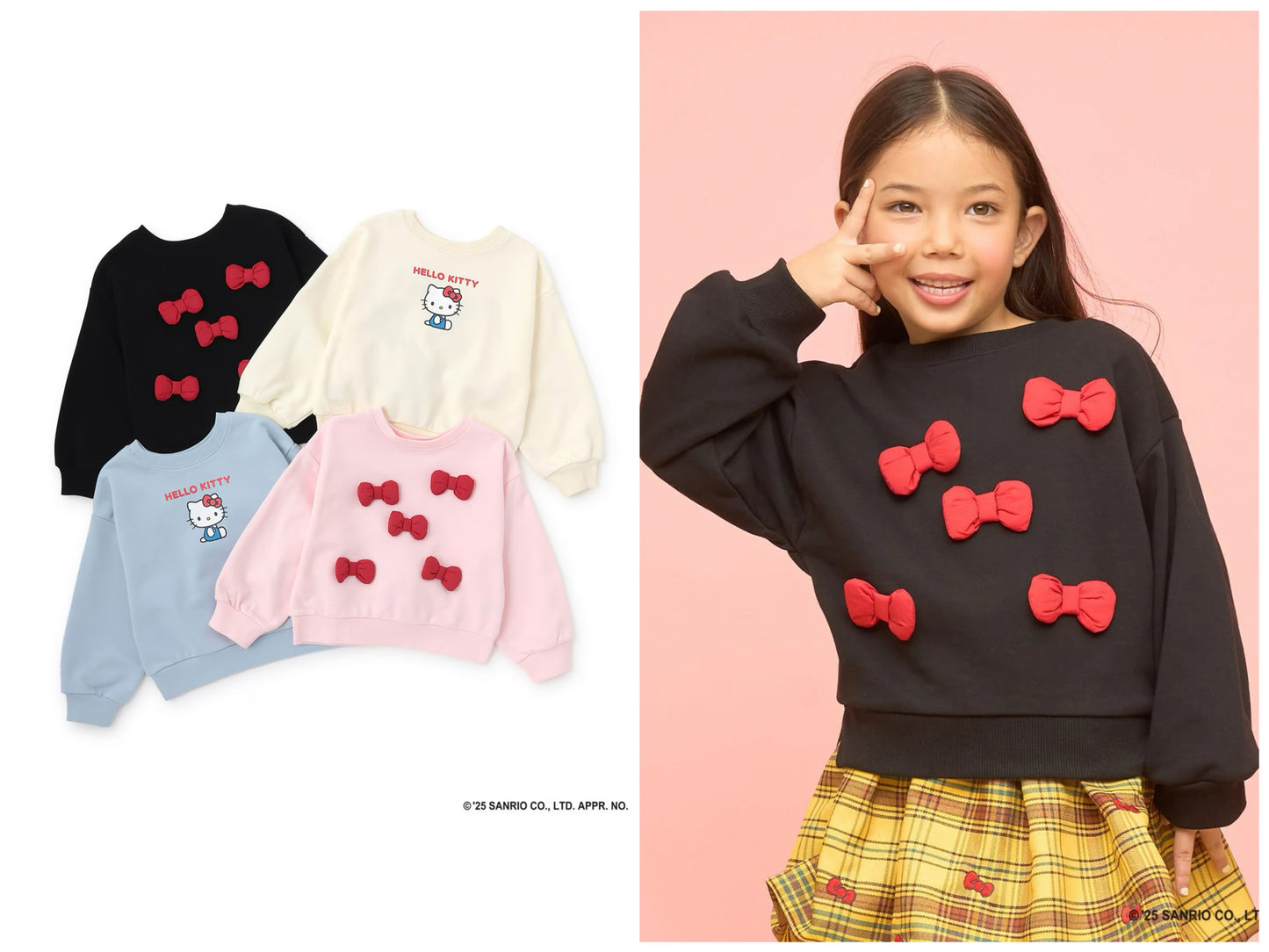 日本童裝 Ly# mine x Sanrio 速乾系列 2Way 前後兩著 Hello Kitty 3D絲帶衛衣 100-140cm 女童款 冬季 TOPS