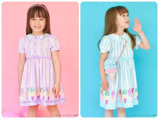Japanese children's clothing aF#a325 x Baskin-Robbins ice cream print dress 100-140cm girls summer dresses 