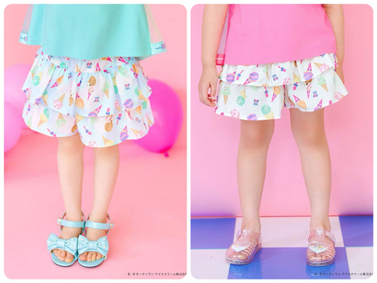 Japanese children's clothing aF#a325 x Baskin-Robbins layered ice cream culottes 100-140cm girls summer PANTS 