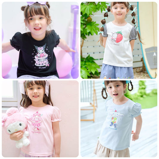 Japanese children's clothing aF#a325 x Sanrio cute palace sleeve top 90-150cm girls summer TOPS 