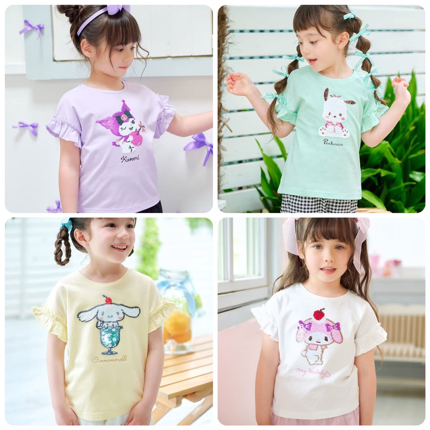 Japanese children's clothing aF#a325 x Sanrio sequin pattern top 100-150cm girls summer TOPS 