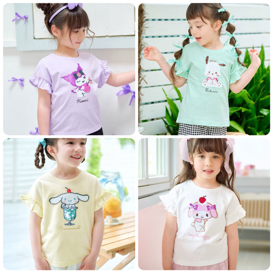 Japanese children's clothing aF#a325 x Sanrio sequin pattern top 100-150cm girls summer TOPS 