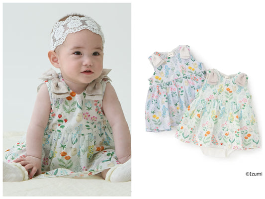 日本童裝 pe#main x【泉屋作】肩帶花印花連衣 70-80cm 女童款 初生嬰兒 夏季 Jumpsuit