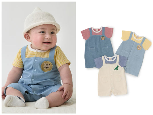 日本童裝 pe#main 假兩件熊仔連衣 70-80cm 男童款 初生嬰兒 夏季 Jumpsuit