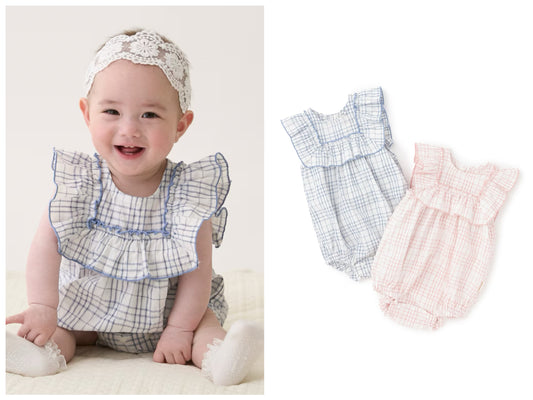 日本童裝 pe#main 格紋荷葉邊連衣 70-80cm 女童款 初生嬰兒 夏季 Jumpsuit