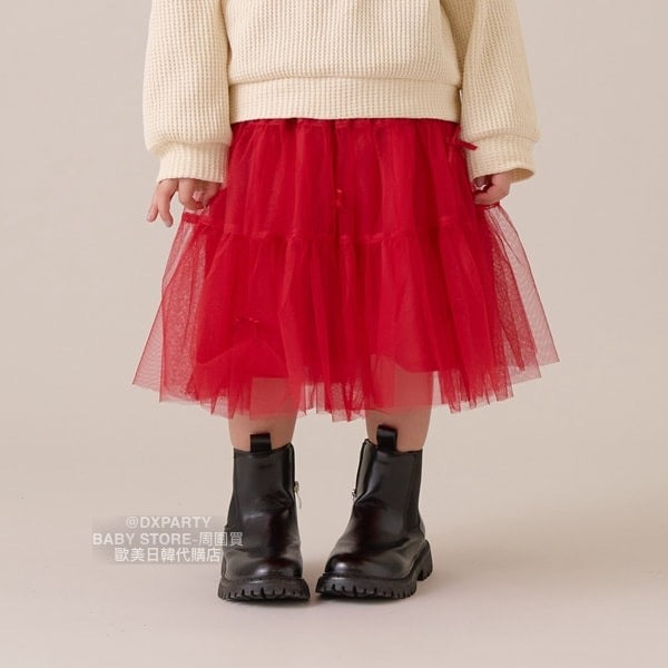 日本童裝 Ly# mine 蝴蝶結網紗裙 100-150cm 女童款 秋季 SKIRTS 新年紅