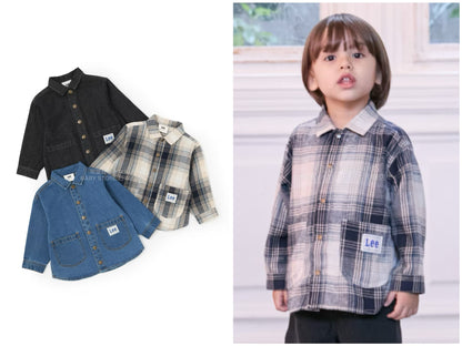 日本童裝 pe#main x Lee 牛仔或格紋襯衫 80-130cm 男童款 秋季 TOPS