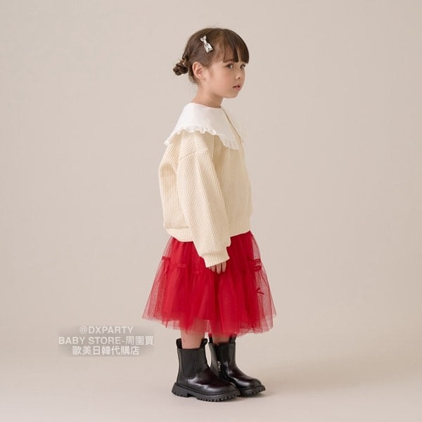 日本童裝 Ly# mine 蝴蝶結網紗裙 100-150cm 女童款 秋季 SKIRTS 新年紅