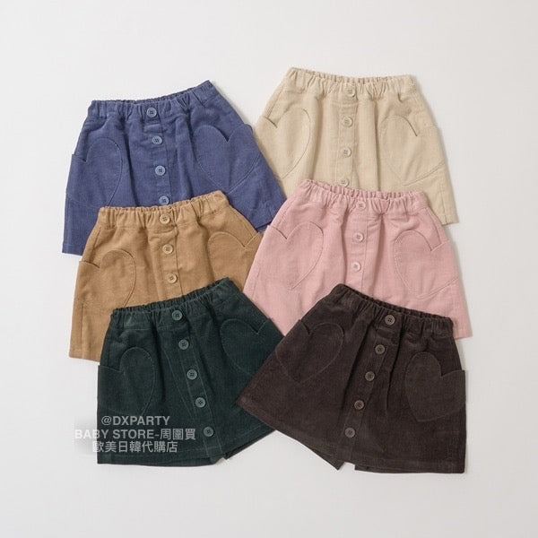 日本童裝 Ly# mine 燈芯絨心心袋短裙褲 100-150cm 女童款 秋季 SKIRTS PANTS