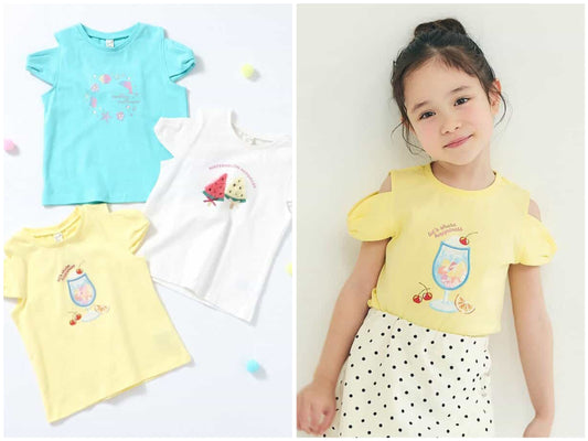 日本童裝 apres les cours 緞帶露肩上衣 80-140cm 女童款 夏季 TOPS