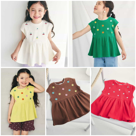 日本童裝 apres les cours 刺繡荷葉邊上衣 80-140cm 女童款 夏季 TOPS