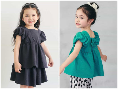 日本童裝 apres les cours 泡泡袖露背緞帶襯衫 80-140cm 女童款 夏季 TOPS