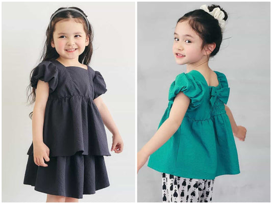 日本童裝 apres les cours 泡泡袖露背緞帶襯衫 80-140cm 女童款 夏季 TOPS
