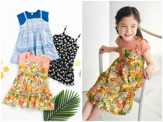 日本童裝 apres les cours 荷葉邊假兩件連身裙 80-140cm 女童款 夏季 DRESSES
