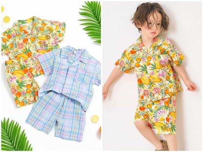 日本童裝 apres les cours 熱帶風情兩件套裝 80-130cm 男童款 夏季 TOPS PANTS