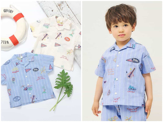 日本童裝 apres les cours 夏季圖案襯衫 80-130cm 男童款 夏季 TOPS