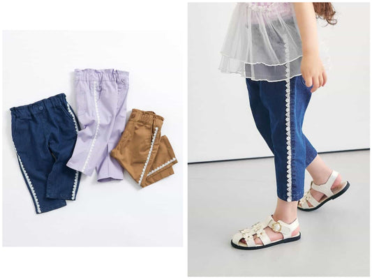 日本童裝 apres les cours 接觸冷感 蕾絲七分長褲 80-140cm 女童款 夏季 PANTS