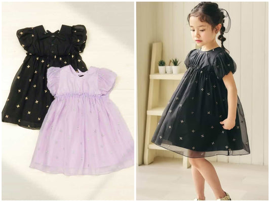 日本童裝 apres les cours 珍珠刺繡網紗連身裙 90-140cm 女童款 夏季 DRESSES