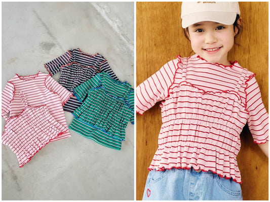 日本童裝 apres les cours 條紋上衣及吊帶兩件套裝 90-140cm 女童款 夏季 TOPS