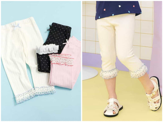 日本童裝 apres les cours 接觸冷感 荷葉邊七分緊身褲 80-130cm 女童款 夏季 PANTS