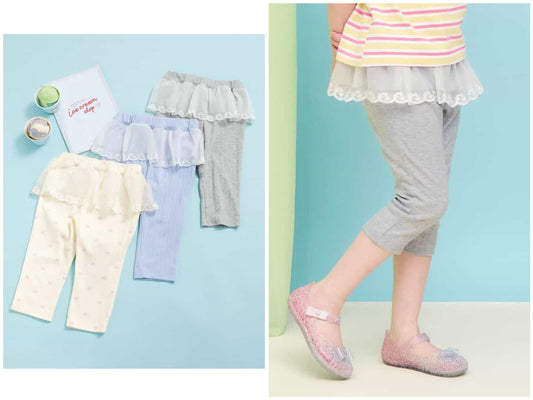 日本童裝 apres les cours 接觸冷感 蕾絲七分緊身褲 80-130cm 女童款 夏季 PANTS