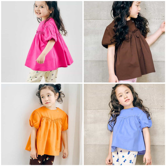 日本童裝 apres les cours 泡泡袖荷葉上衣 80-140cm 女童款 夏季 TOPS