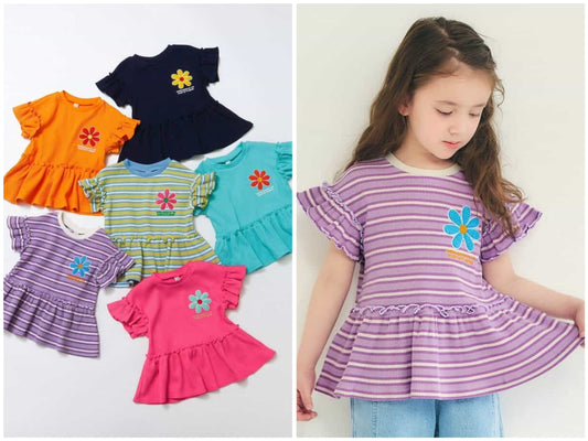 日本童裝 apres les cours 花花貼花上衣 80-140cm 女童款 夏季 TOPS