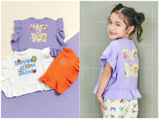 日本童裝 apres les cours 荷葉邊印花上衣 80-140cm 女童款 夏季 TOPS