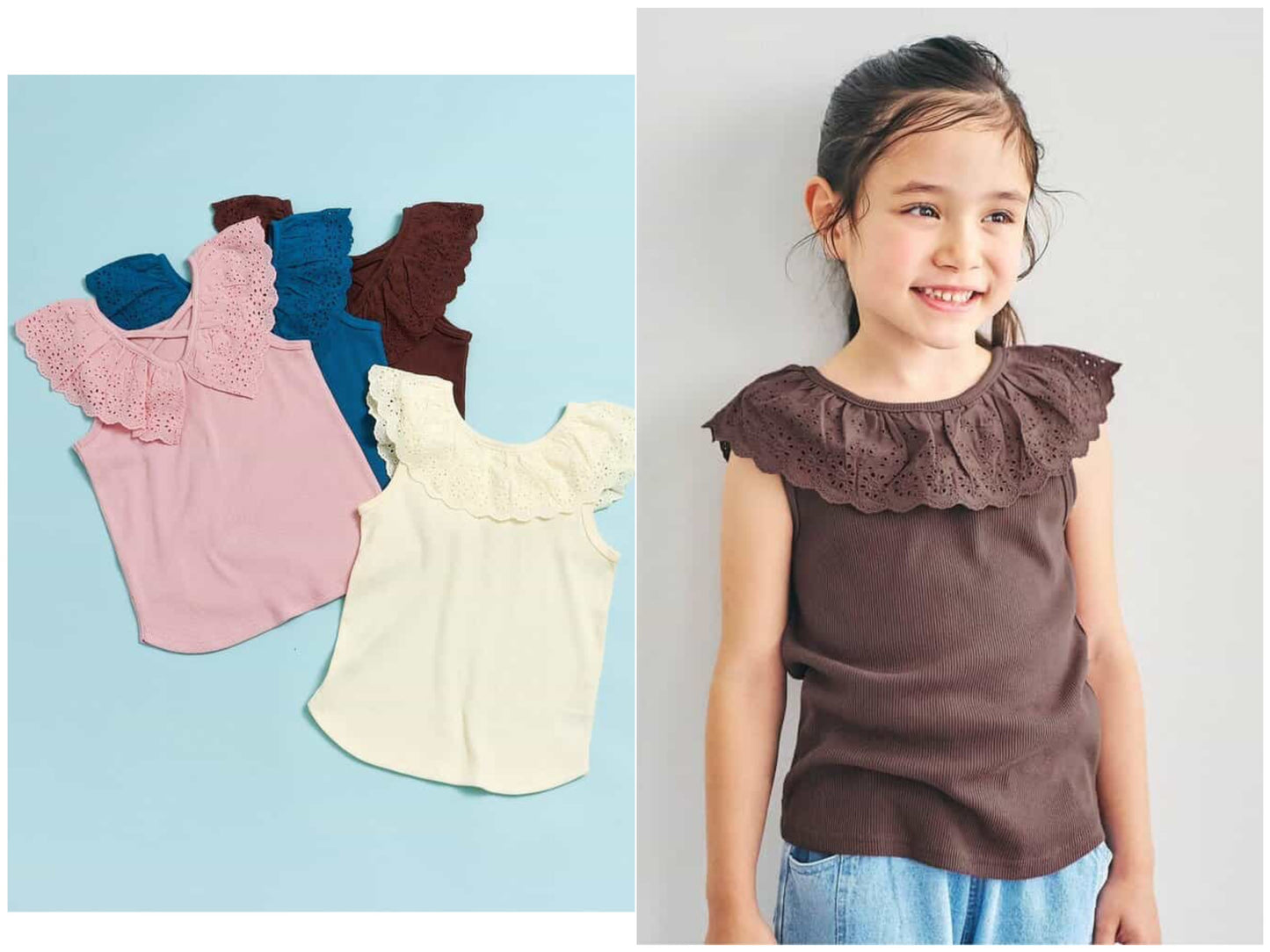 日本童裝 apres les cours 接觸冷感 蕾絲荷葉邊上衣 70-140cm 女童款 夏季 TOPS