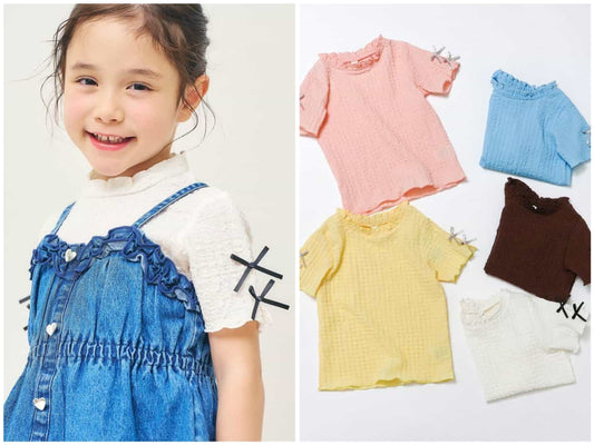 日本童裝 apres les cours 提花袖緞帶上衣 80-140cm 女童款 夏季 TOPS
