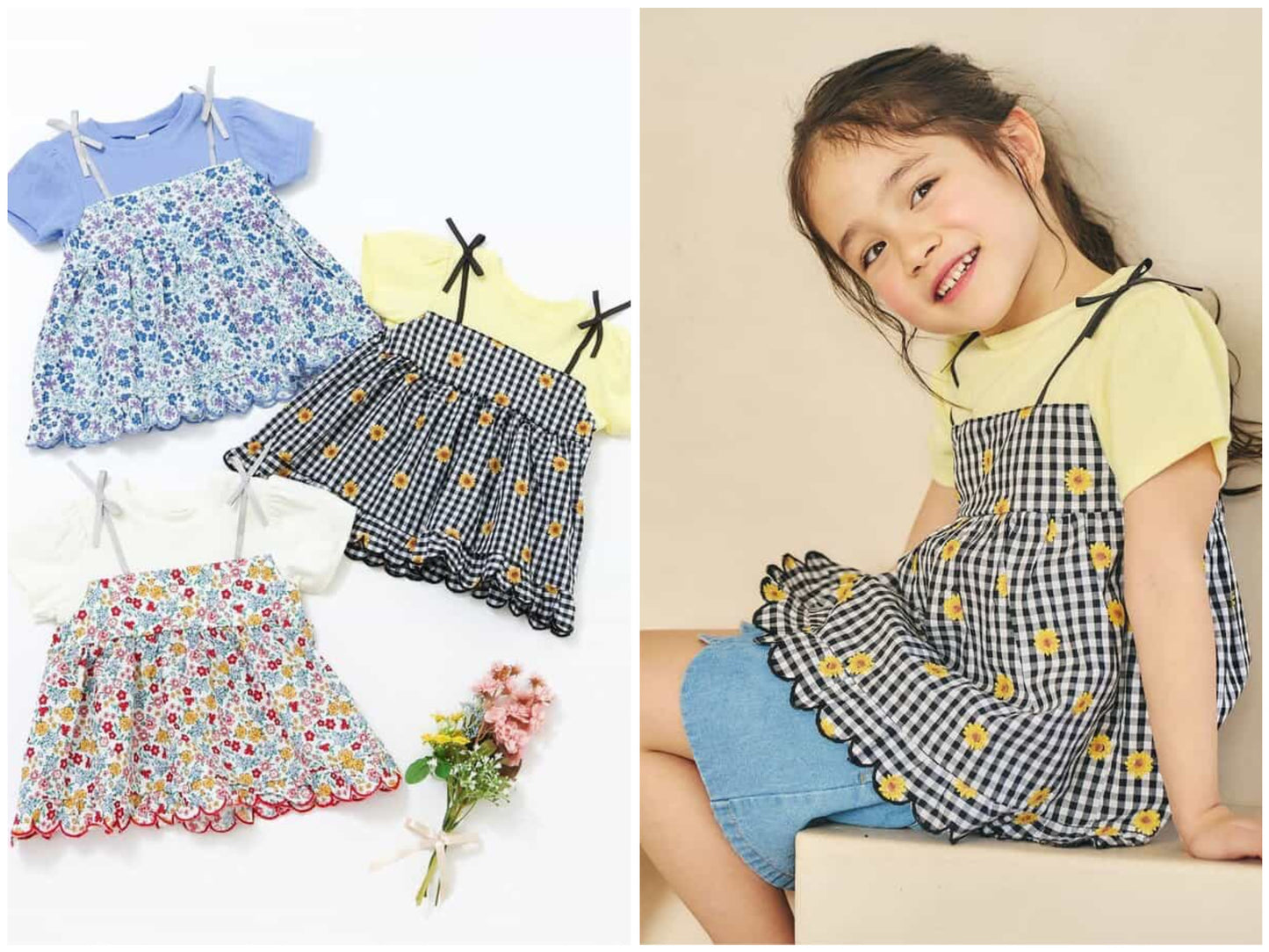 日本童裝 apres les cours 碎花拼接上衣 80-140cm 女童款 夏季 TOPS