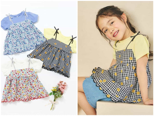 日本童裝 apres les cours 碎花拼接上衣 80-140cm 女童款 夏季 TOPS