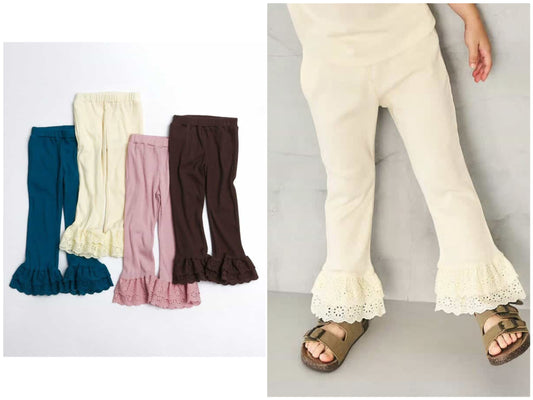 日本童裝 apres les cours 接觸冷感 蕾絲荷葉邊長褲 70-140cm 女童款 夏季 PANTS