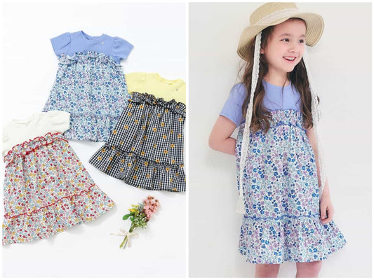 日本童裝 apres les cours 碎花拼接連身裙 80-140cm 女童款 夏季 DRESSES