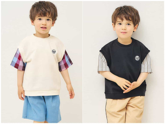日本童裝 apres les cours 接觸冷感 假兩件短袖上衣 80-130cm 男童款 夏季 TOPS