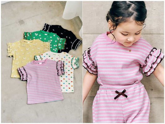 日本童裝 apres les cours 花邊袖上衣 80-140cm 女童款 夏季 TOPS