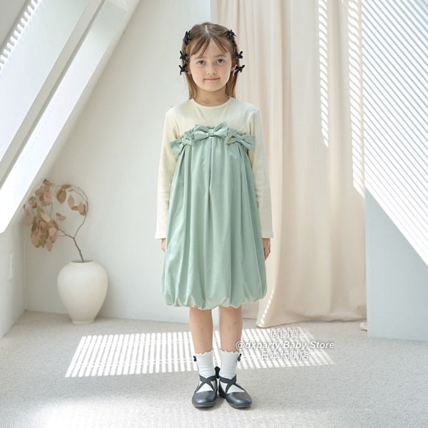 日本童裝 Ly# mine 抓毛 蝴蝶結禮服連身裙 100-150cm 女童款 冬季 DRESSES 面試/宴會/表演 聖誕紅/新年紅