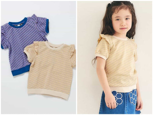 日本童裝 apres les cours 荷葉肩花花提花上衣 80-140cm 女童款 夏季 TOPS