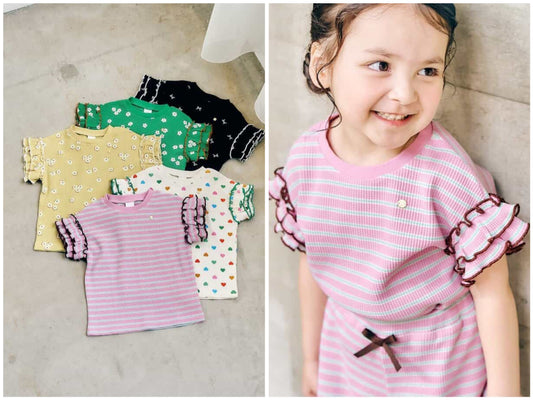 日本童裝 apres les cours 華夫格荷葉邊上衣 80-140cm 女童款 夏季 TOPS