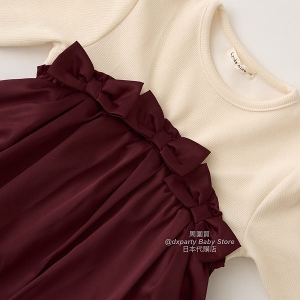 日本童裝 Ly# mine 抓毛 蝴蝶結禮服連身裙 100-150cm 女童款 冬季 DRESSES 面試/宴會/表演 聖誕紅/新年紅