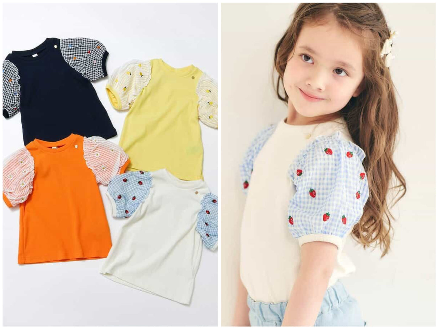 日本童裝 apres les cours 繡花薄紗袖拼接上衣 80-140cm 女童款 夏季 TOPS