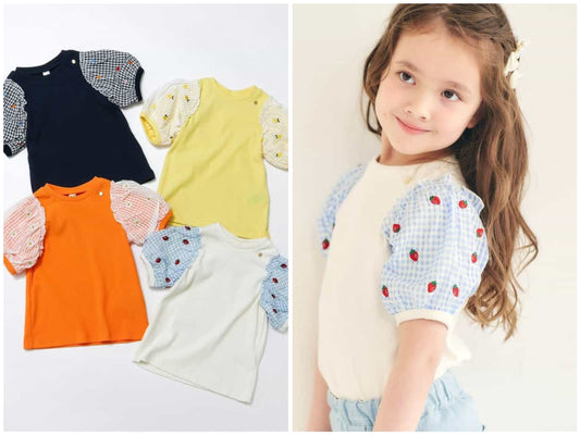 日本童裝 apres les cours 繡花薄紗袖拼接上衣 80-140cm 女童款 夏季 TOPS
