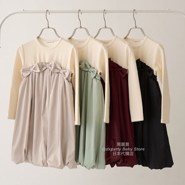 日本童裝 Ly# mine 抓毛 蝴蝶結禮服連身裙 100-150cm 女童款 冬季 DRESSES 面試/宴會/表演 聖誕紅/新年紅