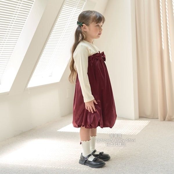 日本童裝 Ly# mine 抓毛 蝴蝶結禮服連身裙 100-150cm 女童款 冬季 DRESSES 面試/宴會/表演 聖誕紅/新年紅