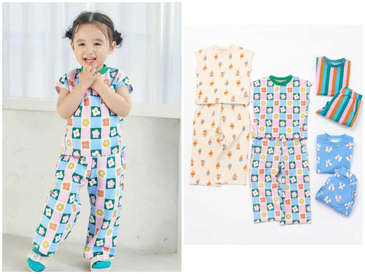 日本童裝 apres les cours FUNNY印花兩件套裝 70-130cm 女童款 初生嬰兒 夏季 TOPS PANTS