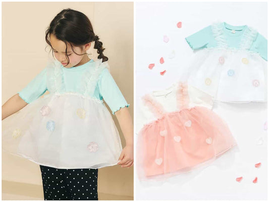 日本童裝 apres les cours 花朵和心形薄紗上衣 80-140cm 女童款 夏季 TOPS