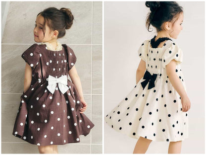 日本童裝 apres les cours 泡泡袖緞帶連身裙 80-140cm 女童款 夏季 DRESSES