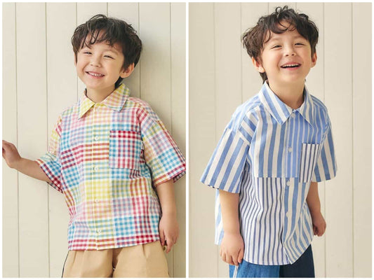 日本童裝 apres les cours 格仔條紋襯衫 80-130cm 男童款 夏季 TOPS